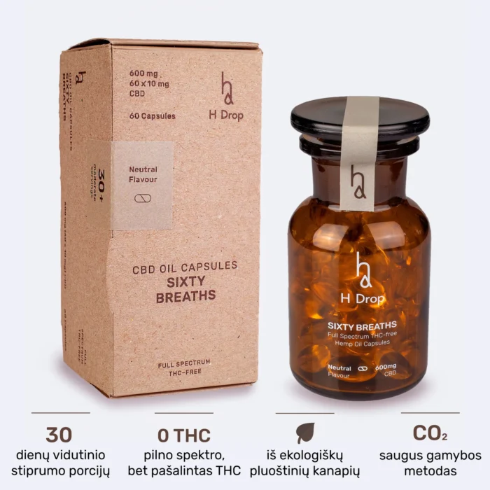 Sixty Breaths - 60 vnt. 10mg CBD kapsulių 600mg